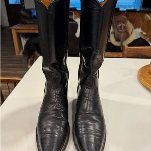 Lucchese Black Leather Cowboy Boots